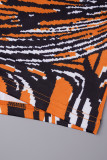 Orange Casual Print Basic O Neck Skinny Rompers