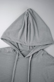 Grey Casual Solid Basic Hooded Collar Long Sleeve Two Pieces