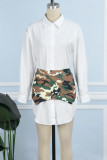 Green Casual Camouflage Print Patchwork Shirt Collar Long Sleeve Two Pieces