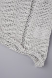 Grey Sexy Casual Solid Ripped Hollowed Out Turtleneck Long Sleeve Three Piece Set