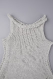 Grey Sexy Casual Solid Ripped Hollowed Out Turtleneck Long Sleeve Three Piece Set