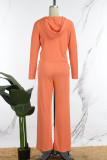 Orange Casual Solid Patchwork Zipper Hooded Collar Long Sleeve Two Pieces