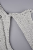 Grey Sexy Casual Solid Ripped Hollowed Out Turtleneck Long Sleeve Three Piece Set