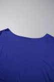 Royal Blue Casual Solid Backless Oblique Collar Short Sleeve Two Pieces