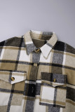 Dark Blue Casual Plaid Print Cardigan Shirt Collar Outerwear (Subject To The Actual Object)