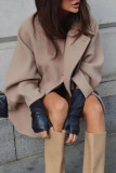 Light Coffee Casual Solid Slit Turndown Collar Outerwear