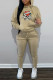 Khaki Casual Print Basic Hooded Collar Long Sleeve Two Pieces