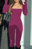 Fuchsia Casual Solid Basic Strapless Long Sleeve Two Pieces