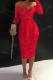 Red Sexy Casual Solid Patchwork Off the Shoulder Long Sleeve Dresses