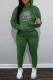 Green Casual Print Basic Hooded Collar Long Sleeve Two Pieces
