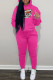 Rose Red Casual Print Basic Hooded Collar Long Sleeve Two Pieces