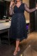 Tibetan Blue Casual Patchwork See-through V Neck Long Sleeve Plus Size Dresses
