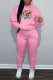 Pink Casual Print Basic Hooded Collar Long Sleeve Two Pieces