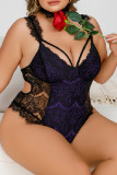 Purple Sexy Living Patchwork See-through Backless Spaghetti Strap Plus Size Sleepwear