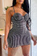 Black Sexy Patchwork Hot Drilling Backless Spaghetti Strap Wrapped Skirt Dresses