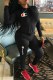 Black Casual Letter Patchwork O Neck Long Sleeve Two Pieces