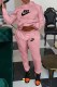 Pink Casual Print Letter Hooded Collar Long Sleeve Two Pieces