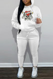 Red Casual Print Basic Hooded Collar Long Sleeve Two Pieces