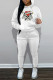 White Casual Print Basic Hooded Collar Long Sleeve Two Pieces