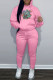 Pink Casual Print Basic Hooded Collar Long Sleeve Two Pieces
