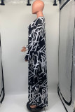 Pink Casual Print Basic O Neck Long Sleeve Dresses
