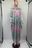 Pink Casual Print Basic O Neck Long Sleeve Dresses