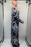 Pink Casual Print Basic O Neck Long Sleeve Dresses