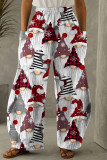 Red Casual Print Pocket Straight High Waist Straight Full Print Bottoms