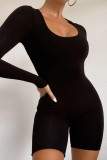 Black Casual Solid Basic O Neck Skinny Rompers