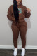 Coffee Casual Print Basic Hooded Collar Long Sleeve Two Pieces