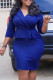Blue Casual Solid Patchwork Flounce Turndown Collar Wrapped Skirt Dresses