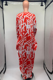 Pink Casual Print Basic O Neck Long Sleeve Dresses
