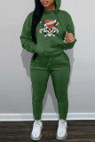Red Casual Print Basic Hooded Collar Long Sleeve Two Pieces