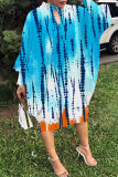 Orange Yellow Casual Print Hollowed Out Half A Turtleneck Long Sleeve Dresses