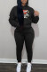 Black Casual Print Basic Hooded Collar Long Sleeve Two Pieces