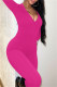 Rose Red Casual Solid Basic V Neck Skinny Jumpsuits