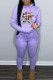 Purple Casual Print Basic Hooded Collar Long Sleeve Two Pieces