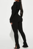 Black Casual Solid Basic Strapless Long Sleeve Two Pieces