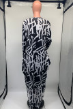 Pink Casual Print Basic O Neck Long Sleeve Dresses