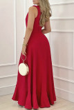 Red Casual Solid Patchwork Long Dress Dresses
