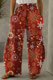 Red Casual Print Pocket Straight High Waist Straight Full Print Bottoms