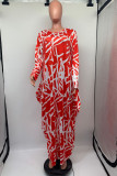 Pink Casual Print Basic O Neck Long Sleeve Dresses