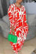 Red Casual Print Basic O Neck Long Sleeve Dresses