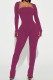 Fuchsia Casual Solid Basic Strapless Long Sleeve Two Pieces