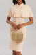 Khaki Elegant Solid Buttons O Neck Short Sleeve Two Pieces