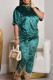 Green Street Solid Patchwork Draw String O Neck Short Sleeve Two Pieces