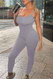 Blue Sexy Casual Sportswear Solid Backless Spaghetti Strap Skinny Jumpsuits