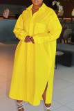 Red Elegant Solid Patchwork Buckle Slit Shirt Collar Straight Dresses