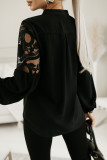 Black Casual Solid Patchwork Buttons See-through Tops