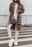 Coffee Casual Plaid Cardigan Turndown Collar Outerwear